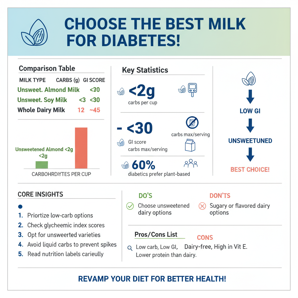 Infographic: Unsweetened Almond Milk best milk for diabetics - Data Infographic and Statistics