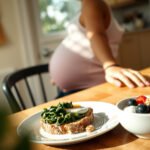 Healthy breakfast options for managing gestational diabetes, including whole grains and fruits.