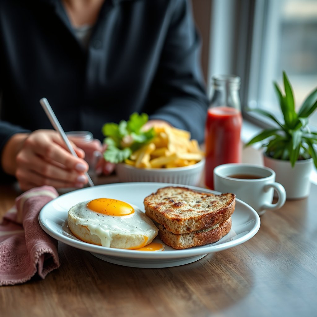 A healthy breakfast plate illustrating the best options for type 2 diabetes management.