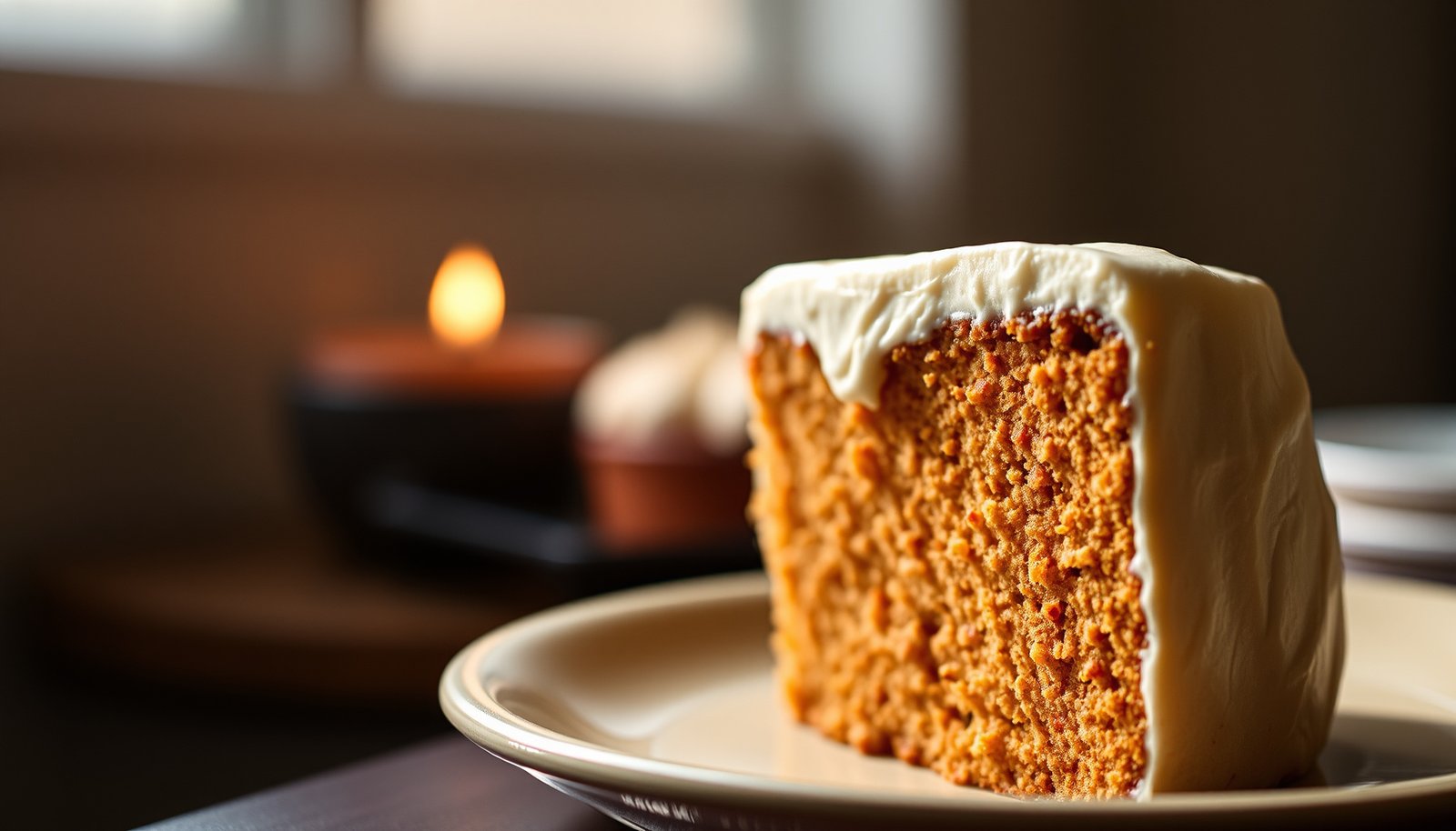 Delicious lower-sugar carrot cake suitable for diabetics, showcasing a slice with cream cheese frosting.