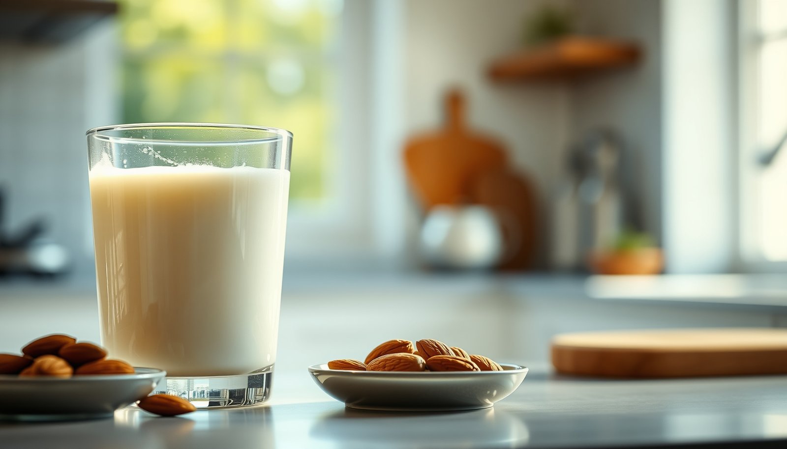 Various milk alternatives suitable for diabetics, including almond, soy, and oat milk.