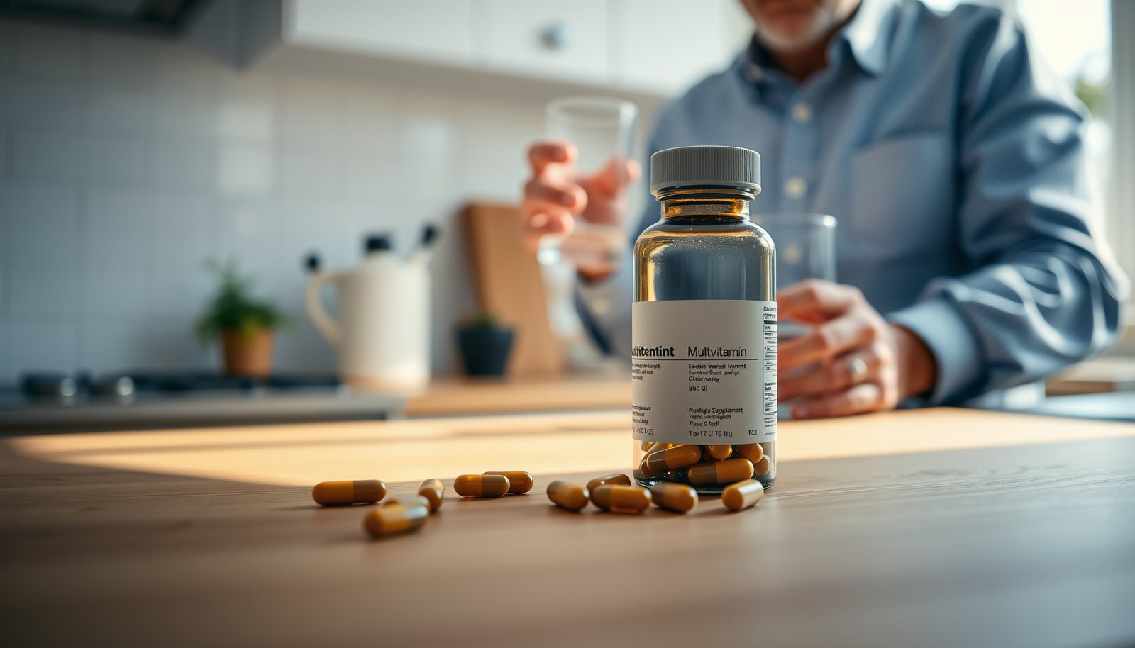 Multivitamins for men over 60 with diabetes, featuring various supplement bottles.