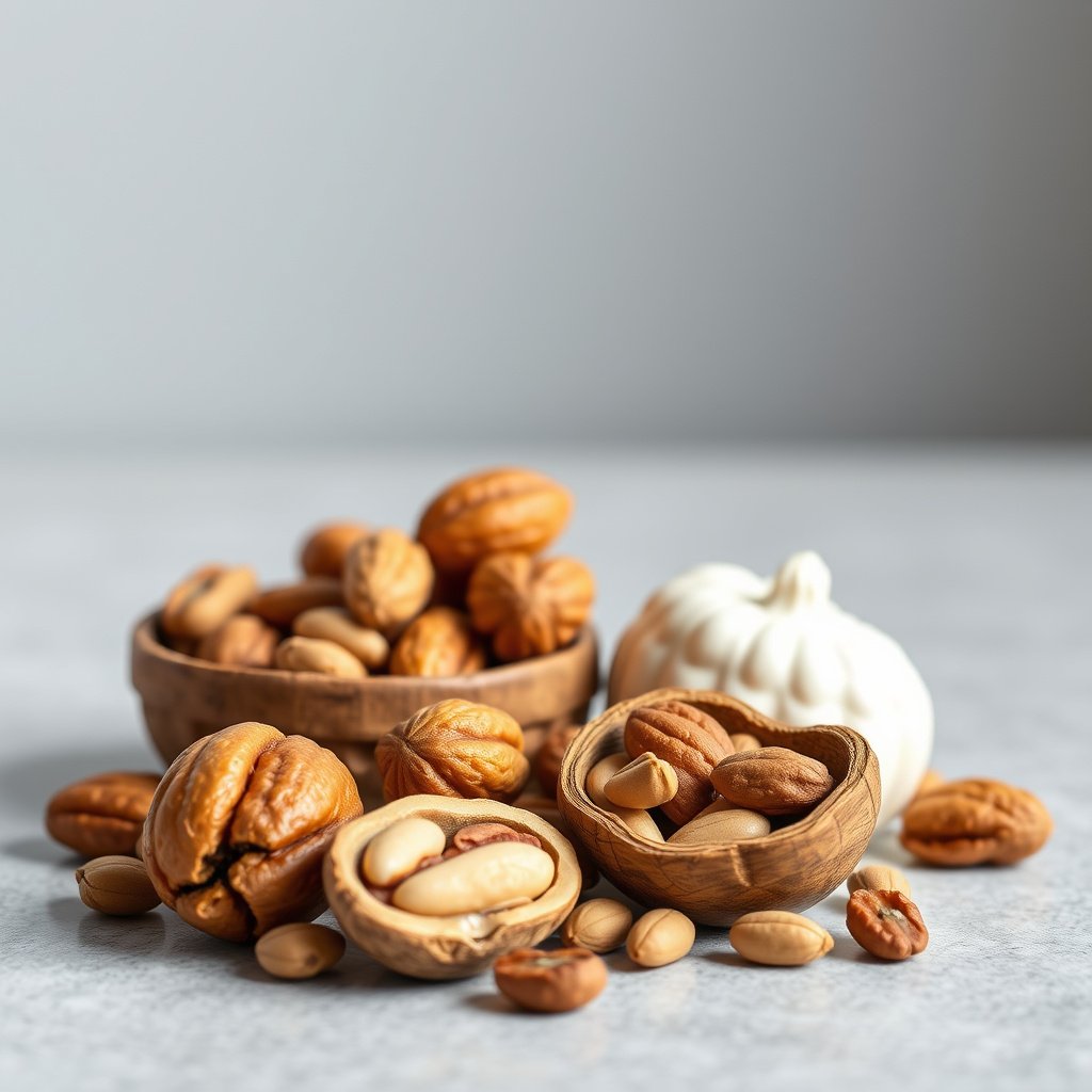 A variety of nuts that are beneficial for diabetes management and blood sugar control.