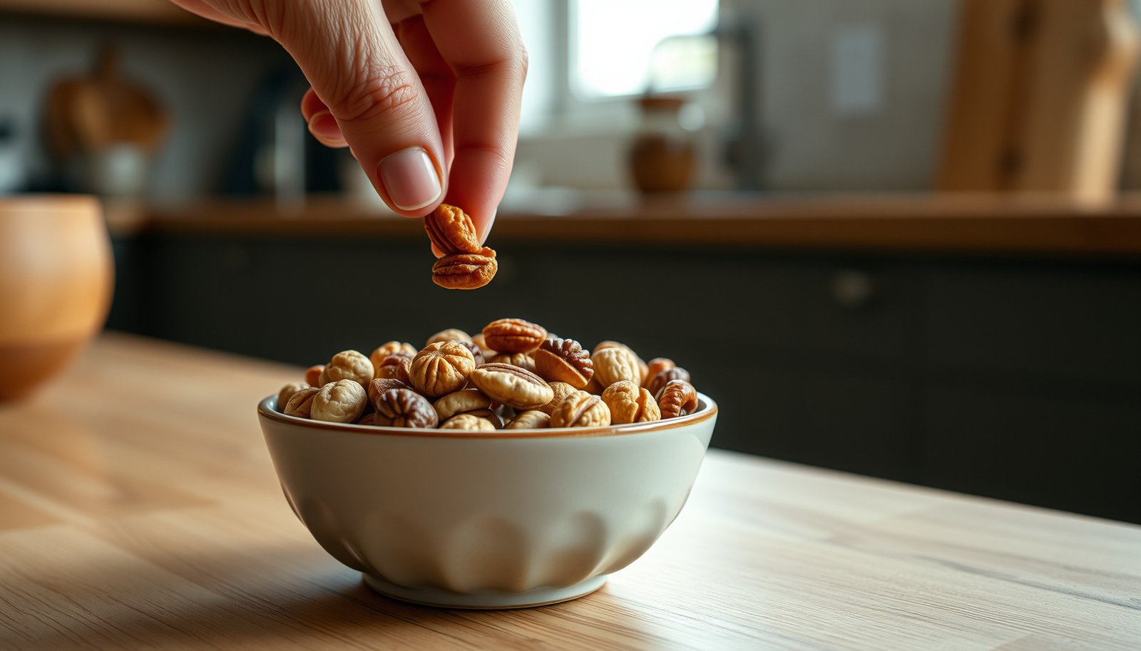 A variety of nuts suitable for diabetics, highlighting healthy choices and portion sizes.
