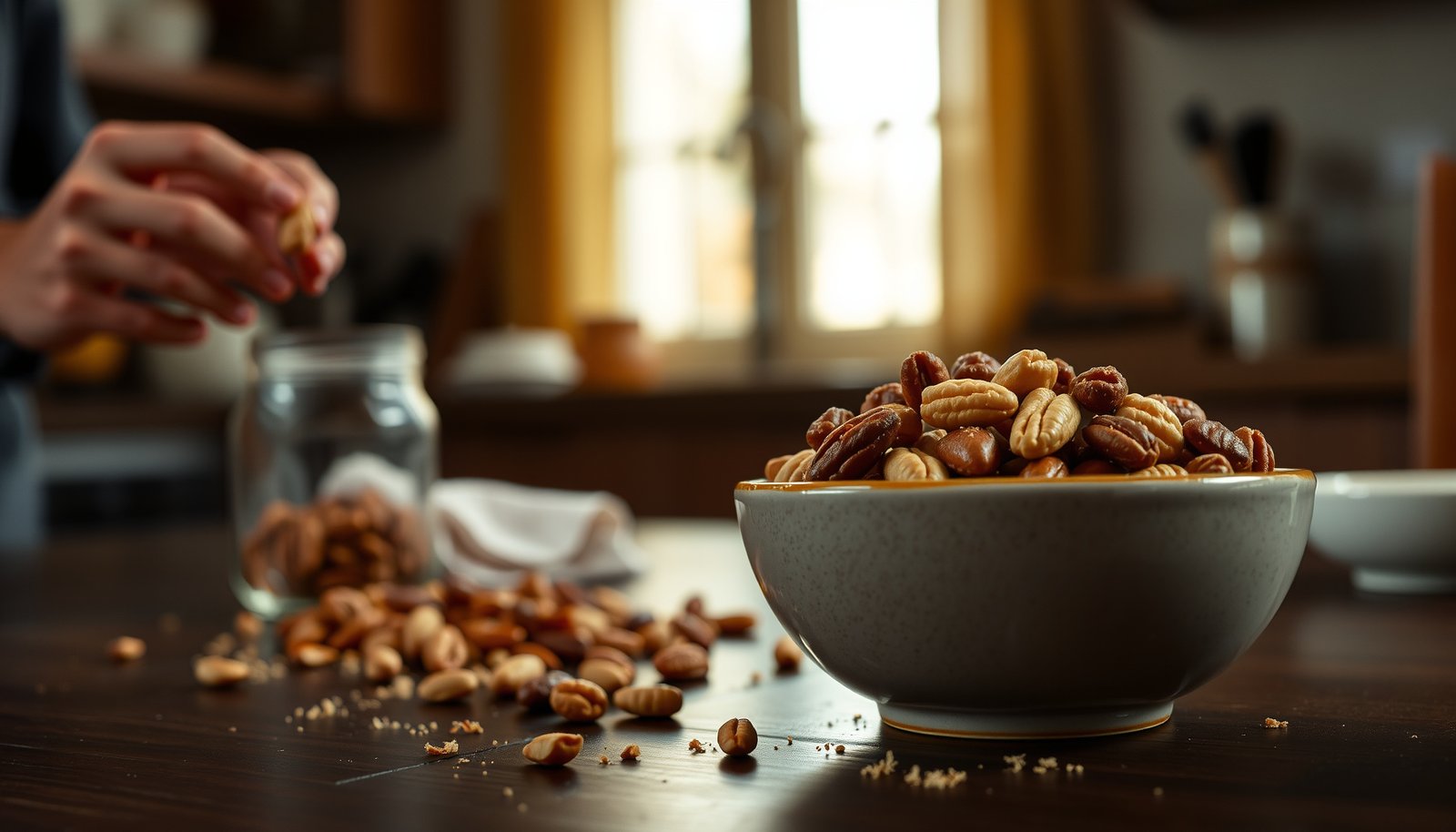 A selection of healthy nuts suitable for diabetics to help manage blood sugar levels.