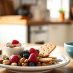 A selection of smart and tasty snacks suitable for diabetics, including nuts and fruits.