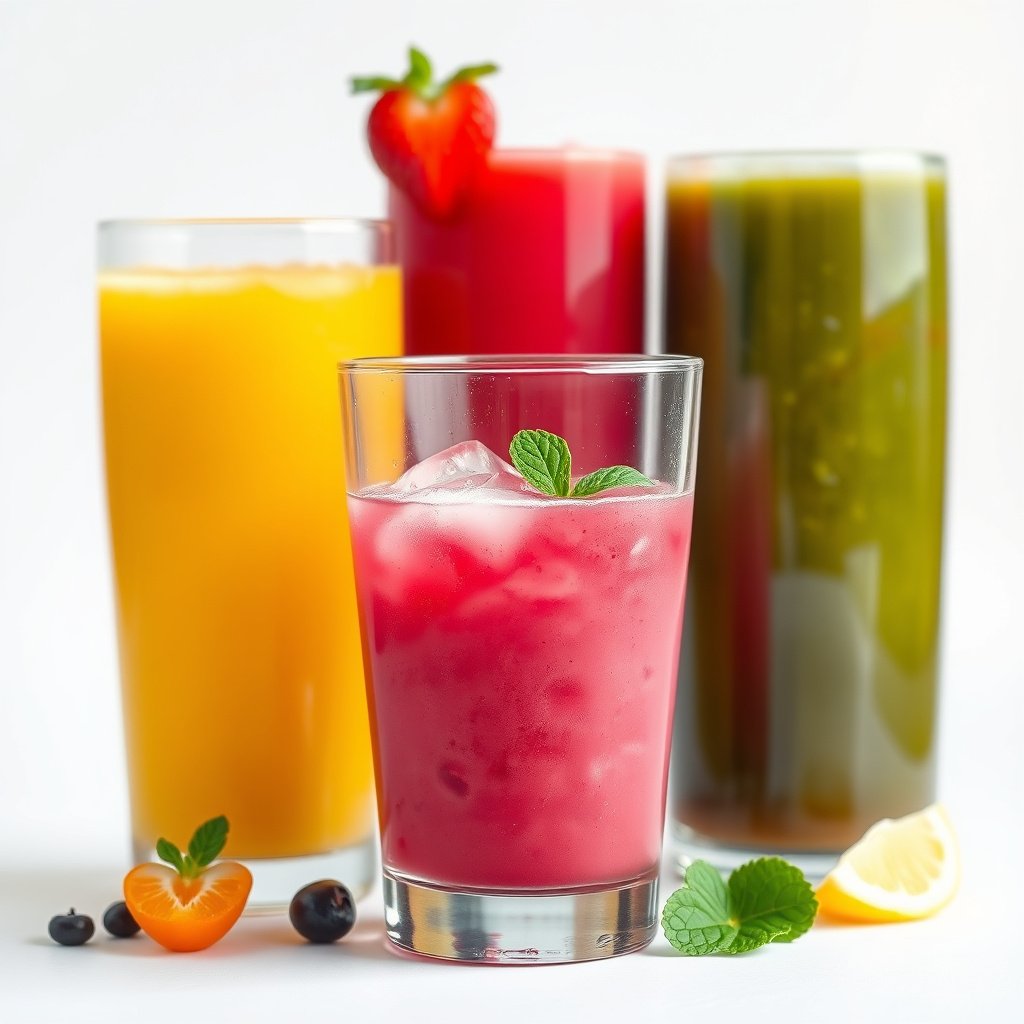 Infographic showing characteristics of diabetic-friendly juice drinks with low sugar options.