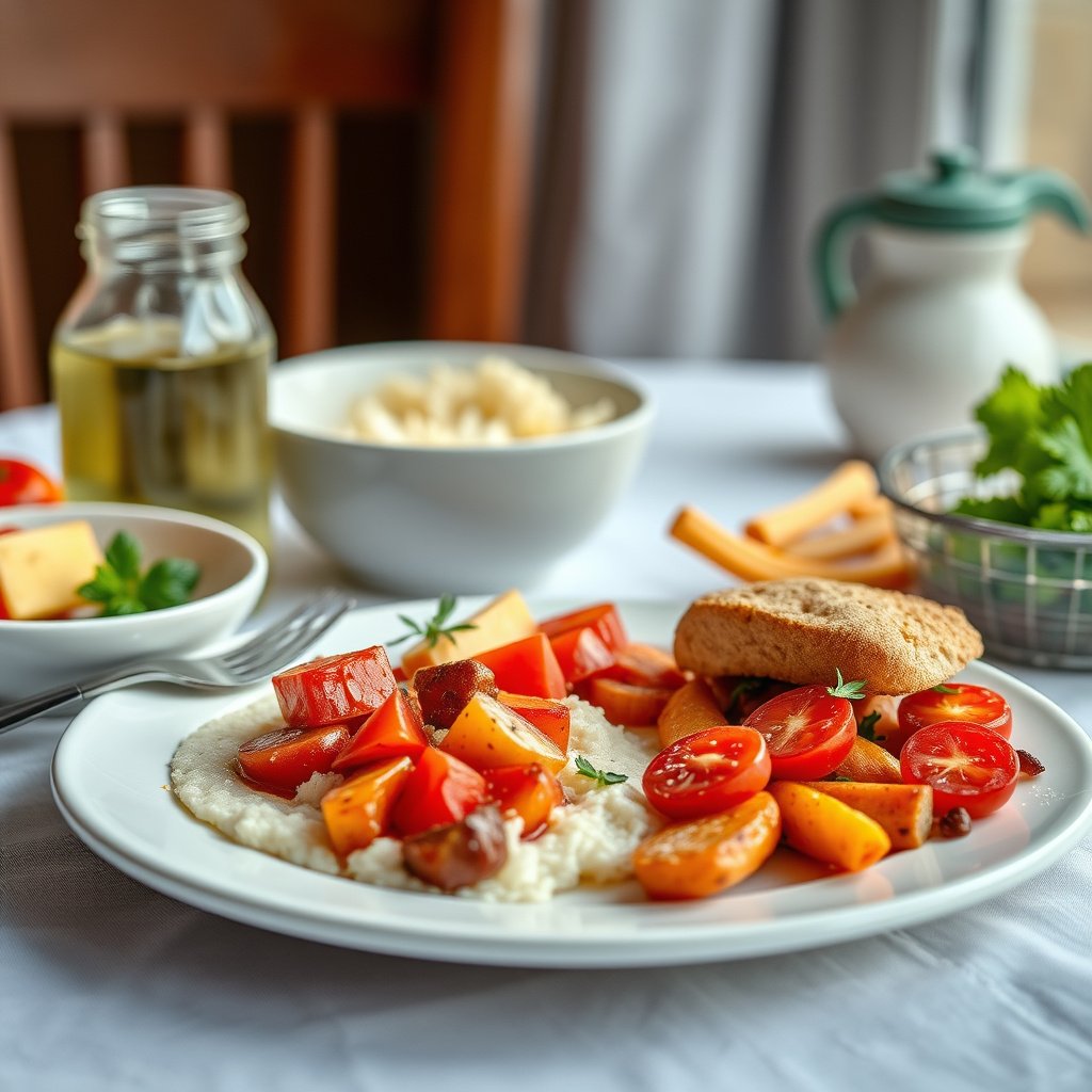 A visual representation of a diabetic plate for breakfast, lunch, and dinner meal ideas.