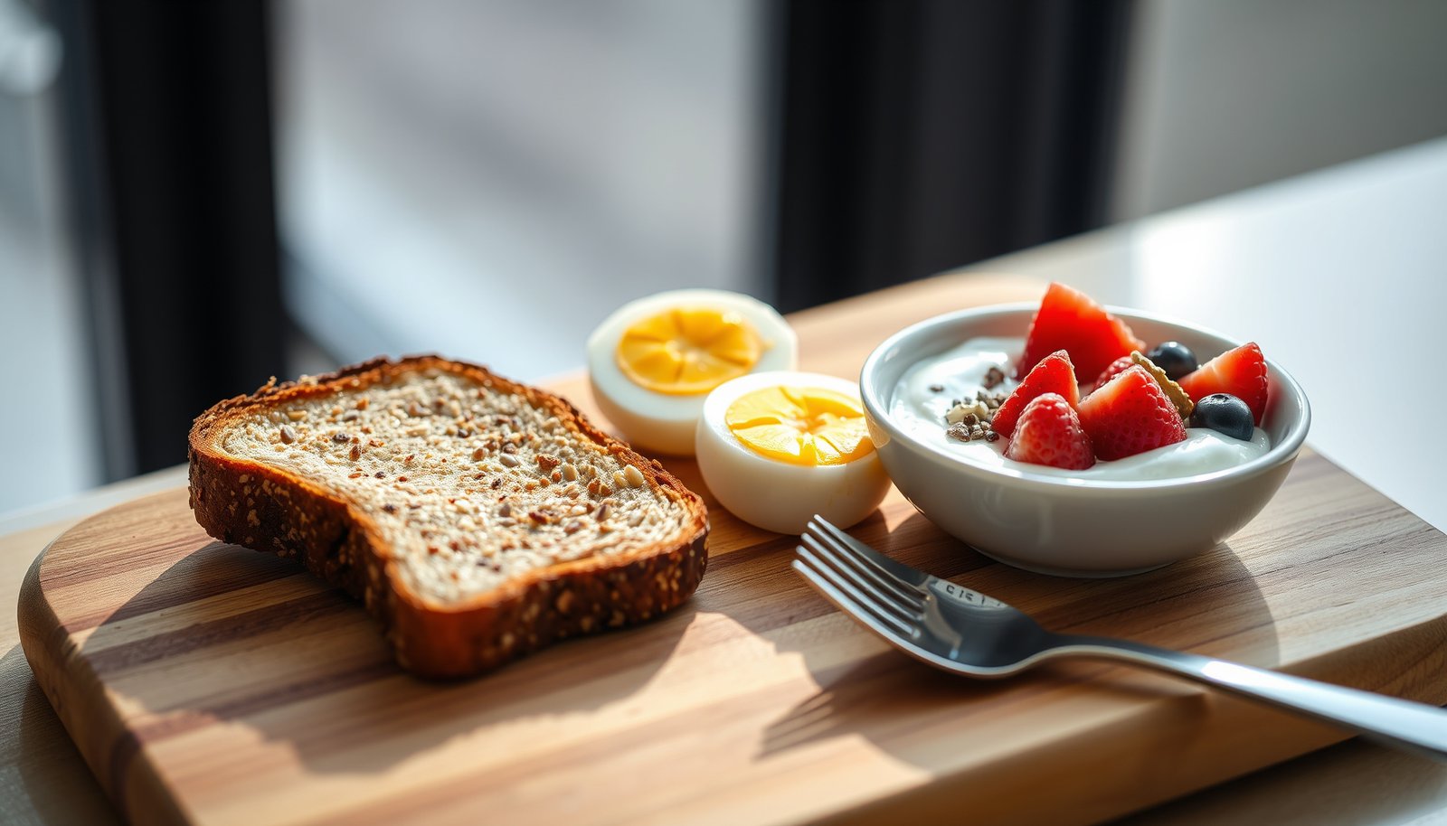 A variety of blood-sugar-friendly breakfast dishes suitable for diabetics, including fruits and whole grains.