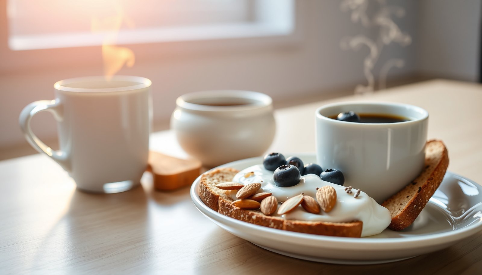A colorful plate of healthy breakfast foods suitable for diabetics and weight loss, featuring fruits and whole grains.